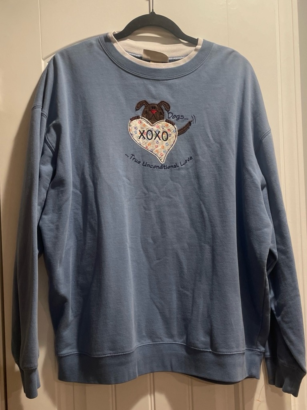 Vintage 90s M&C XL Dog XOXO Embroidered Sweatshirt Light Blue Cozy Crew